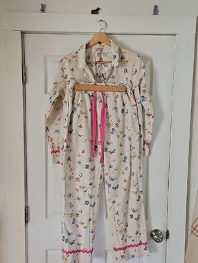 Cath Kidston Cream Butterfly Pajama Set with Pink Trim S